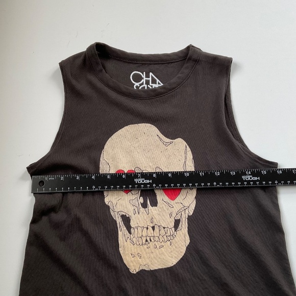 Chaser Love Skull Tank Top Sz S Brown E-Girl Grunge Rocker Punk Concert Hearts - Picture 6 of 7